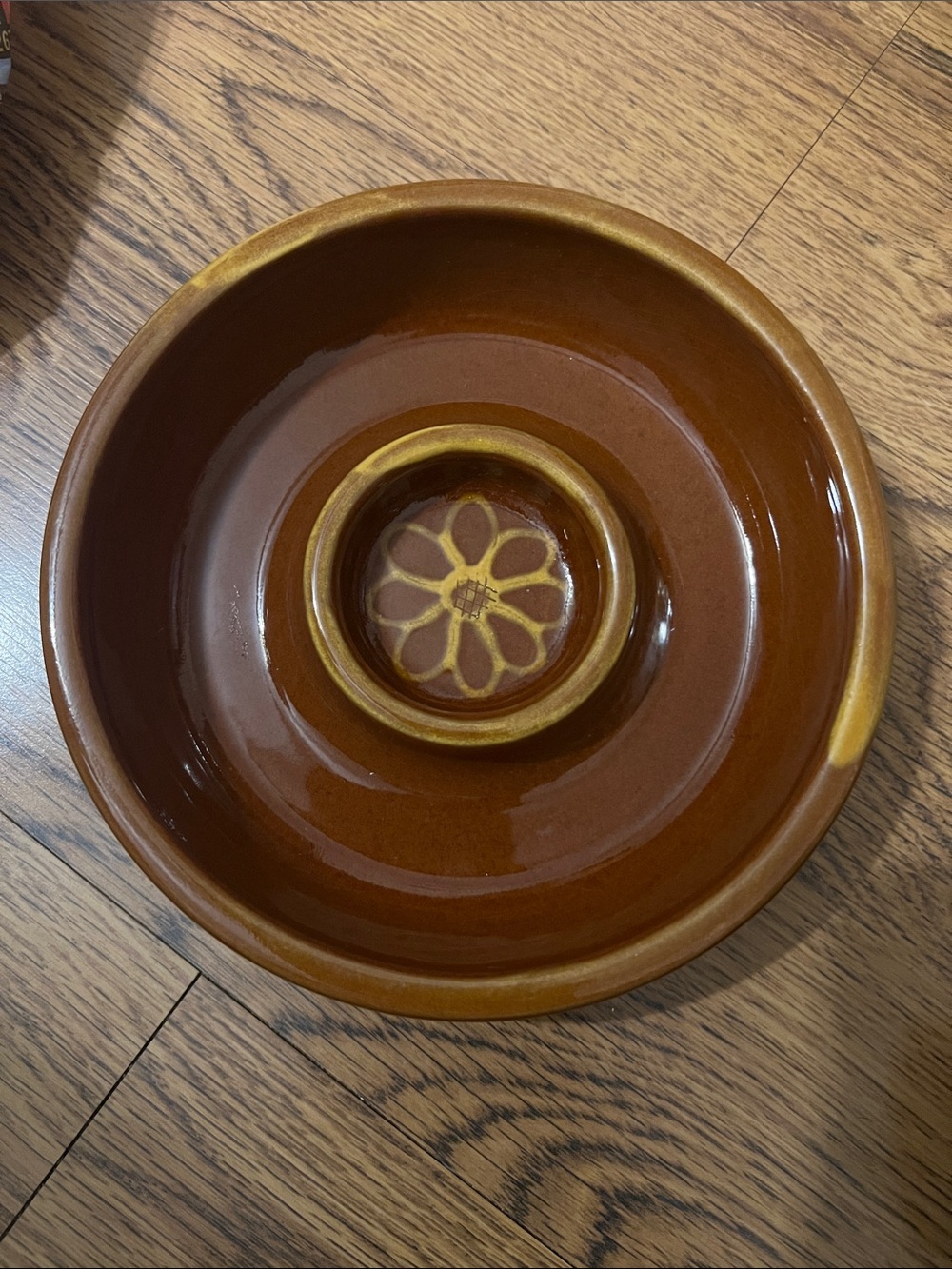 Ceramic Chip & Dip Serving Bowl Brown Gold floral modern chic anthropologie